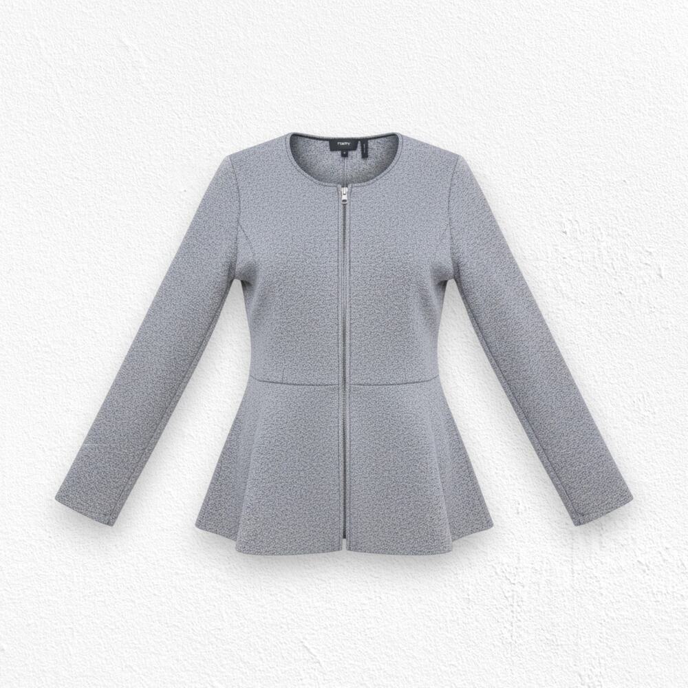 Theory Marl Peplum Zip Jacket Gray Stretch Knit Blazer Size M GUC Office